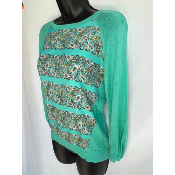 Moth Anthropologie Sweater Top Paisley Print Knit Mix Media Mint Green XS Quirky - Picture 5 of 10